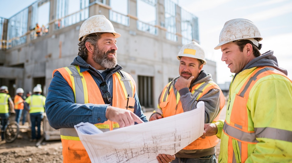Construction superintendent reviewing site plans